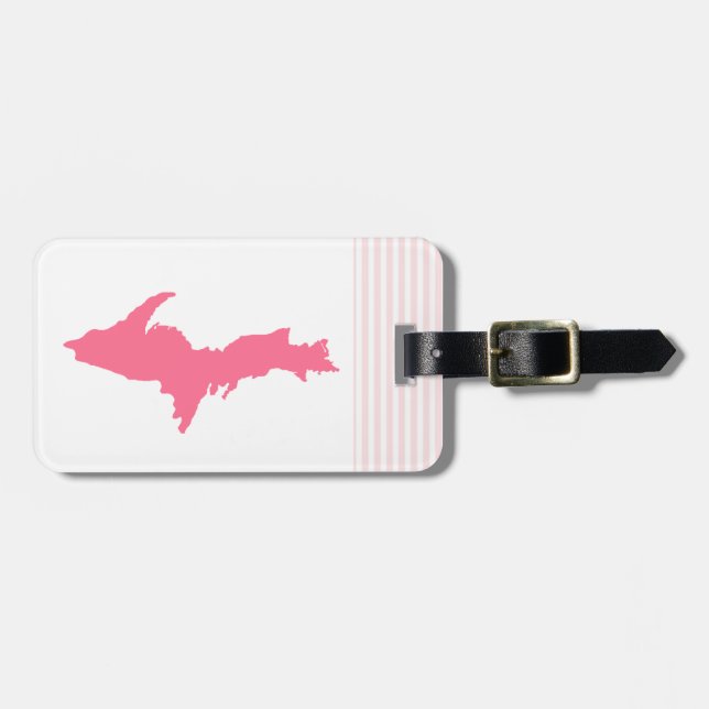 Pink Michigan Upper Peninsula Luggage Tag (Front Horizontal)