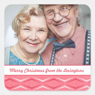 Pink Mid Century Modern Christmas Holiday Photo Square Sticker