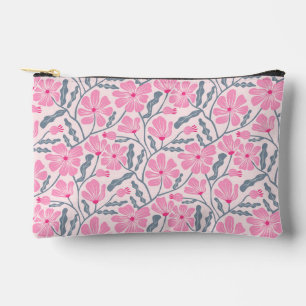 Pink Mid-Century Modern Floral Pattern Accessory Pouch