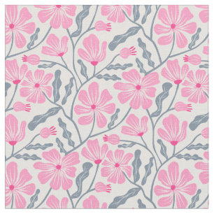 Pink Mid Century Modern Floral Pattern Fabric