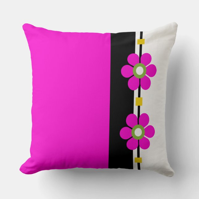 Pink Mid Century Modern Flower Power Cushion (Front)