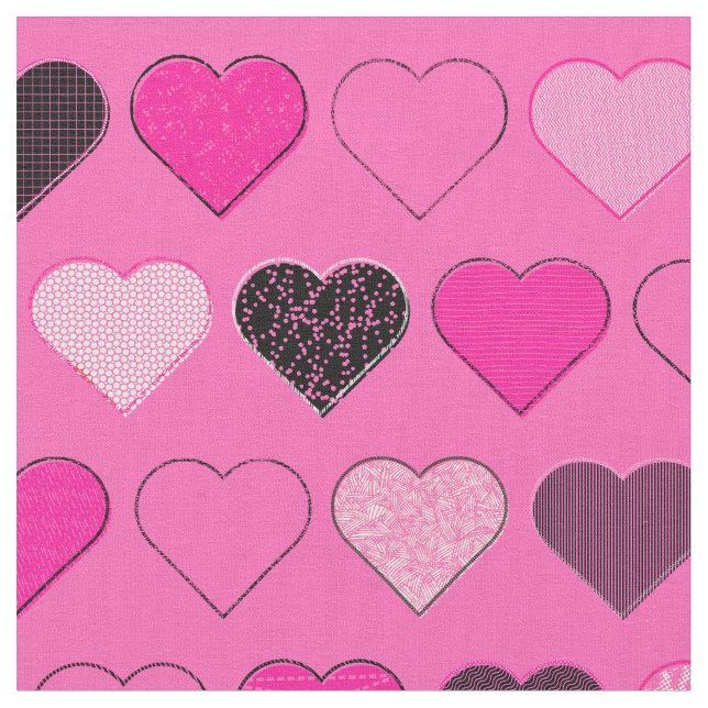 Pink Mid Century Modern Hearts Fabric (Close Up)