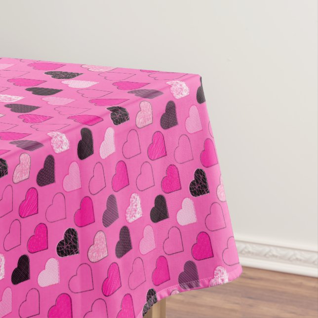 Pink Mid Century Modern Hearts Tablecloth (In Situ)