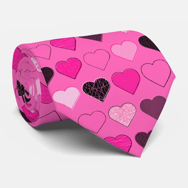 Pink Mid Century Modern Hearts Tie (Rolled)