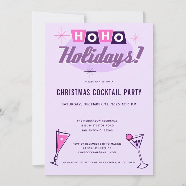 Pink Midcentury Modern Christmas Cocktail Party Invitation (Front)