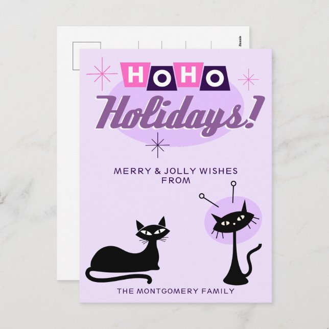 Pink Midcentury Modern Ho Ho Holidays Christmas Holiday Postcard (Front/Back)