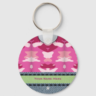 Pink Military Camouflage Pattern 1 Star Key Ring