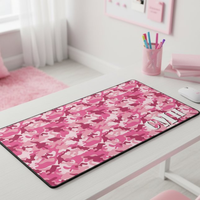 Pink Military Retro Camouflage Stencil Monogram Desk Mat (Creator Uploaded)