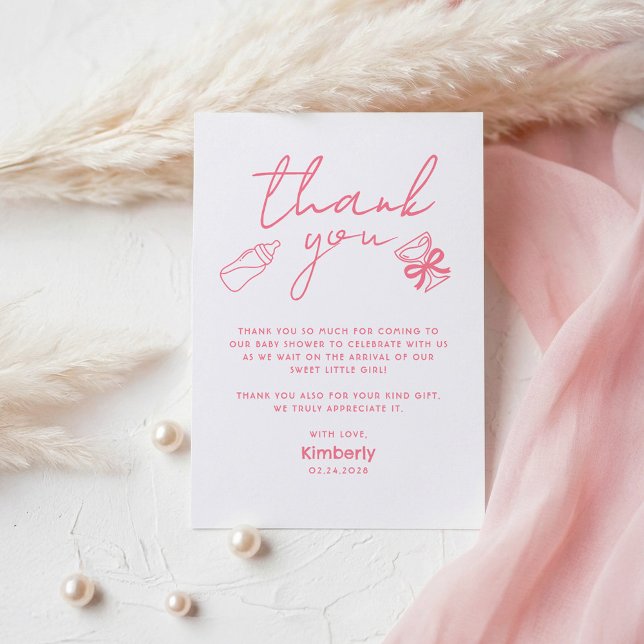 Pink Milk Bottle Champagne Baby Shower Thank You Card (Pink Funny Whimsical Baby Shower Thank You Card)