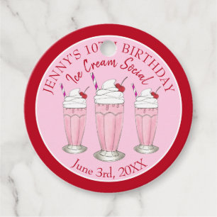 Pink Milkshake Ice Cream Social Birthday Party Favour Tags