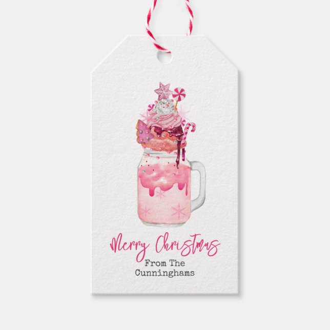Pink Milkshake Merry Christmas Gift Tags (Front)