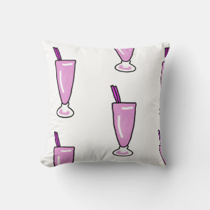 Pink Milkshake with Straw Illustration Cushion