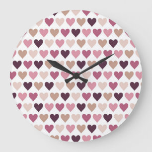 Pink Mini Hearts and Plum Romantic Love Motif Large Clock