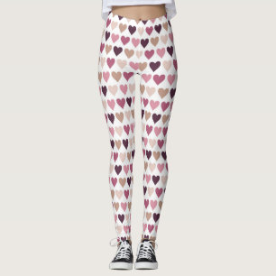 Pink Mini Hearts and Plum Romantic Love Motif Leggings