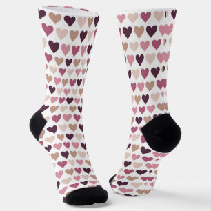 Pink Mini Hearts and Plum Romantic Love Motif Socks