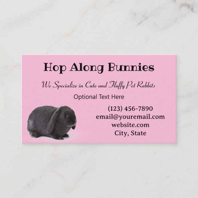 Pink Mini Lop Bunny Rabbit Breeder Business Card (Front)