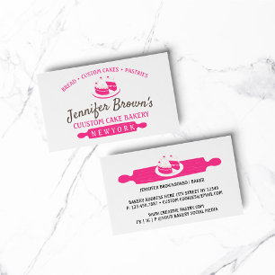 Pink Minimal Bakery Pastry Chef Cake Business Card
