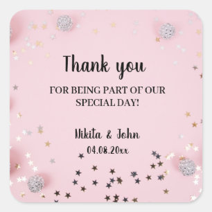 Pink minimal calligraphy couple wedding thank you square sticker