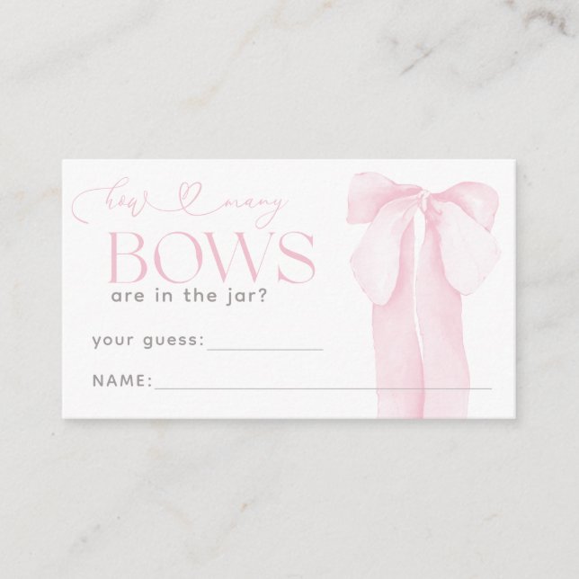 Pink Minimal Girl Baby Shower Guess Bows Enclosure Card (Front)
