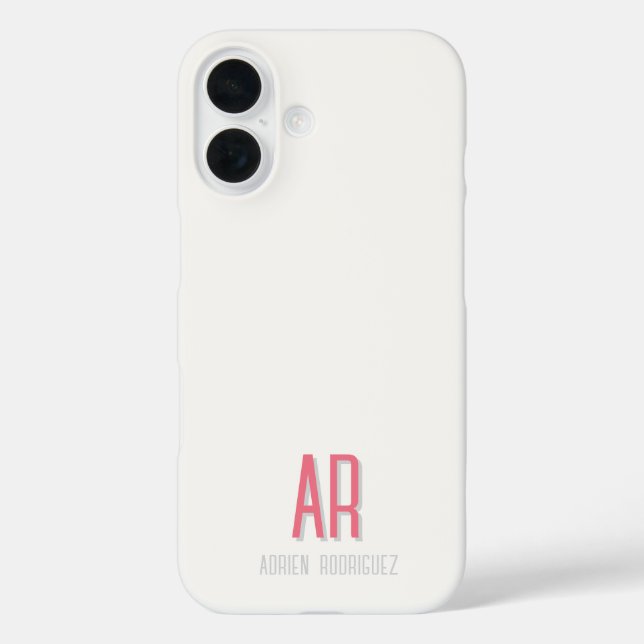 Pink Minimal Monogram Initial iPhone 16 Case (Back)