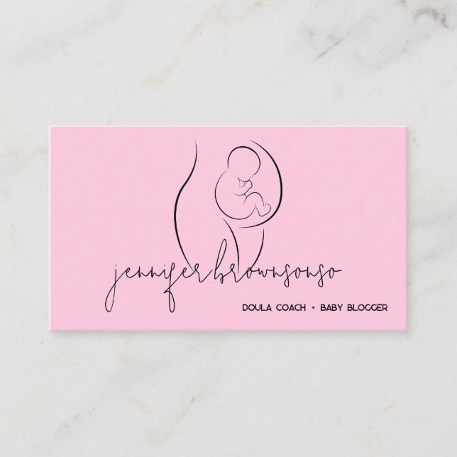 Pink Minimal Unique Doula Birth Coach Pregnant Business Card (Front)