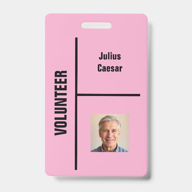 Pink Minimal Volunteer Event ID Badge (Front)