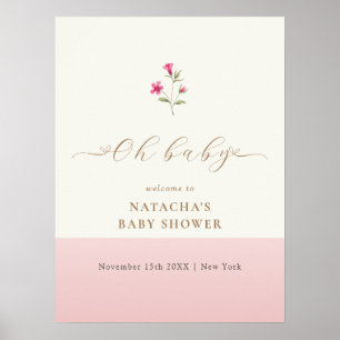 Pink Minimal Wildflower Baby Shower Welcome  Poster
