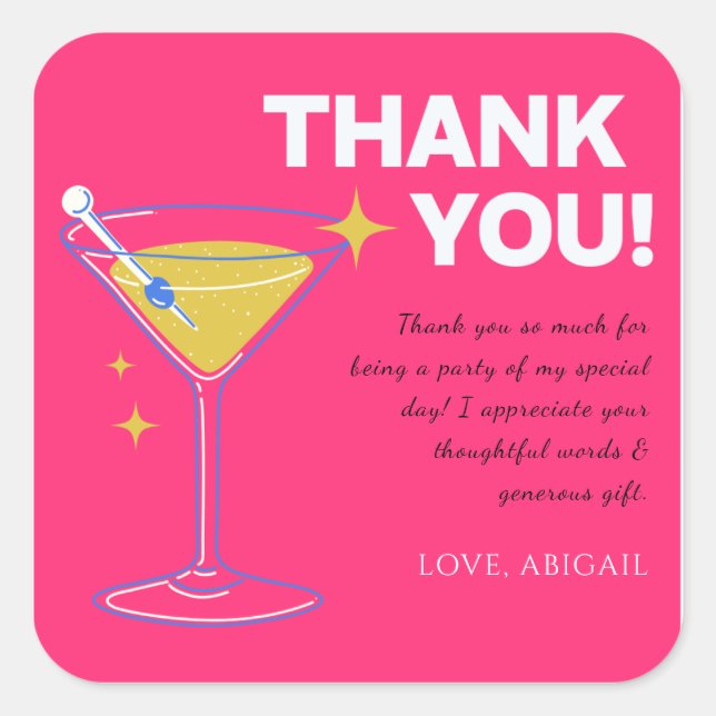 Pink Minimalist 30th Birthday Thank You Cards    Square Sticker (Front)