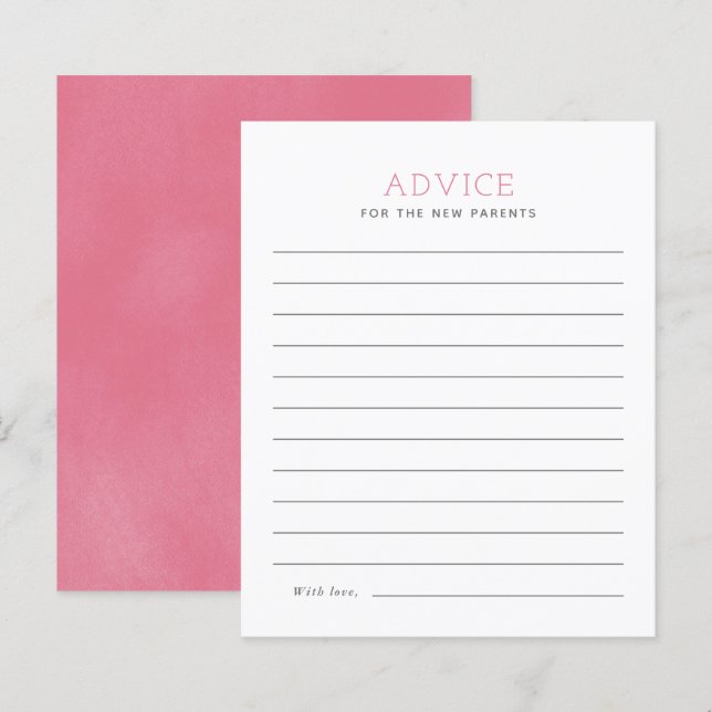 Pink Minimalist Baby Shower Advice Card (Front/Back)