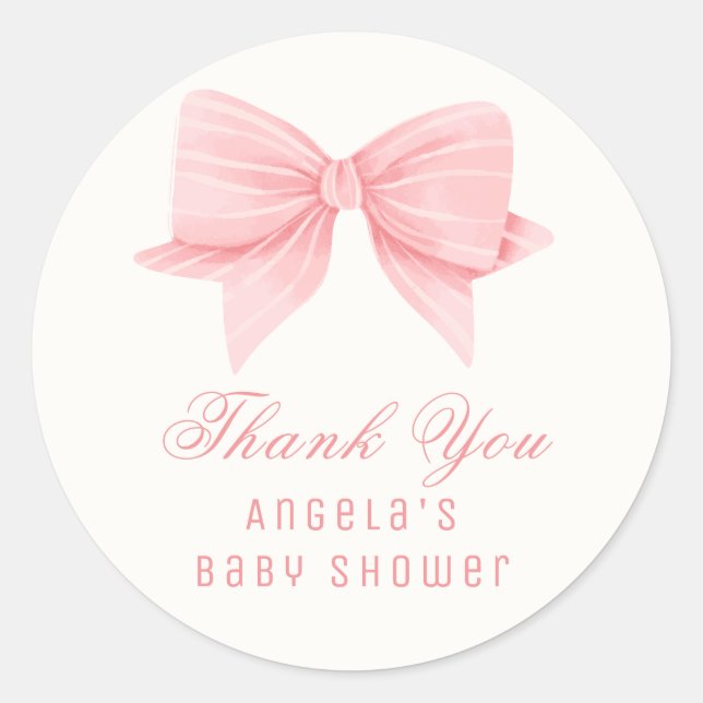 Pink Minimalist Bow Tie Baby Shower Classic Round Sticker (Front)
