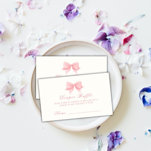 Pink Minimalist Bow Tie Diaper Raffle Baby Shower Enclosure Card (Pink Minimalist Bow Tie Diaper Raffle Baby Shower Enclosure Card)