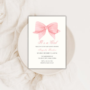 Pink Minimalist Bow Tie Girl Baby Shower Invitation