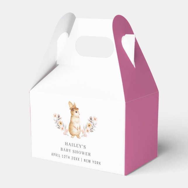 Pink Minimalist Bunny Wildflower Baby Shower Favour Box (Front Side)