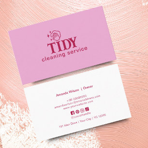 Pink Minimalist Cleaning Service Custom Business Card