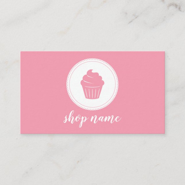 Pink Minimalist Cupcake Baker Business Card (Front)