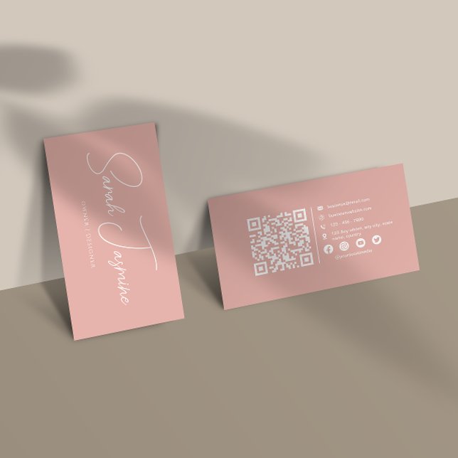 Pink Minimalist Elegant Scannable Qrcode Business Card (Creator Uploaded)