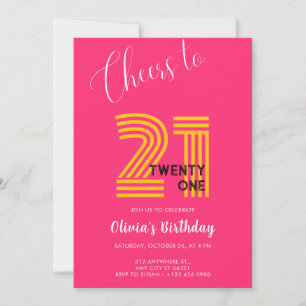 Pink Minimalist Girly 21st Birthday Invitation