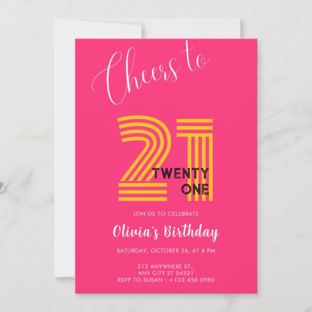 Pink Minimalist Girly 21st Birthday Invitation  (Front)