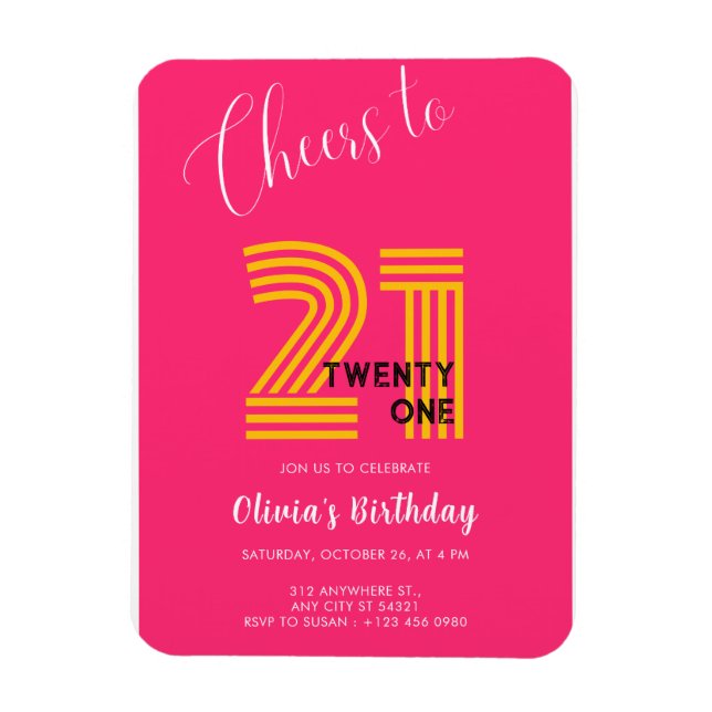 Pink Minimalist Girly 21st Birthday Invitation  Magnet (Vertical)