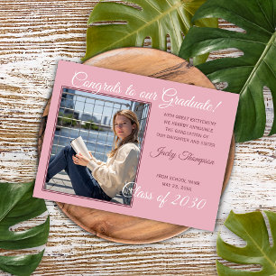 Pink Minimalist Graduation Announcement Postcard