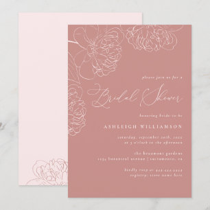 Pink Minimalist Hand-drawn Peonies Bridal Shower Invitation