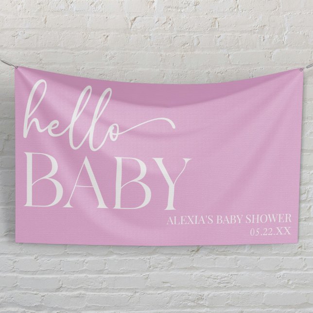 Pink Minimalist Hello Baby Baby Shower Banner (Creator Uploaded)