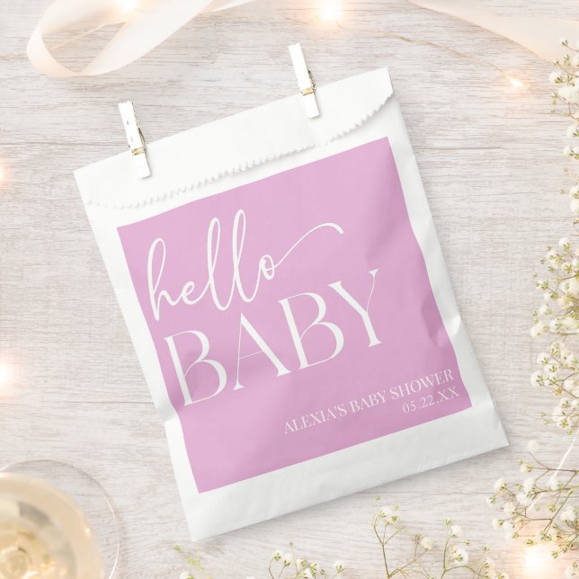 Pink Minimalist Hello Baby Baby Shower Favour Bags (Clipped)