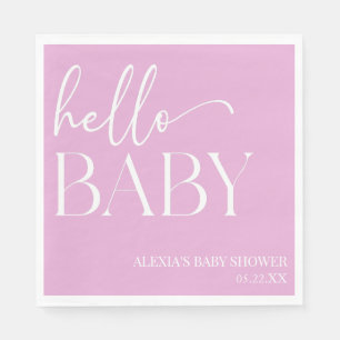 Pink Minimalist Hello Baby Baby Shower Napkin