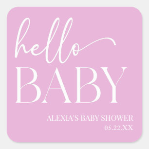 Pink Minimalist Hello Baby Baby Shower Square Sticker
