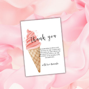 Pink Minimalist Ice Cream Scoop Baby Shower  Thank You Card