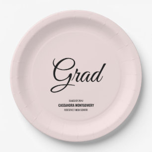 Pink Minimalist Modern Graduation Party Paper Plate