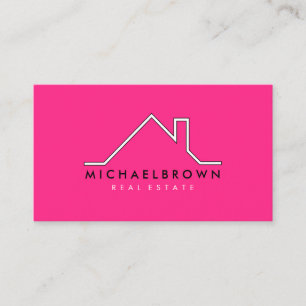 Pink Minimalist Modern House Real Estate Agent Business Card