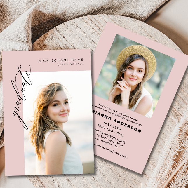 Pink Minimalist Modern Photo Graduation Party Invitation (Creator Uploaded)