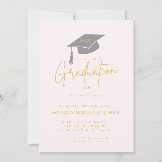 Pink Minimalist Photo Graduation Party Invitation (Front)